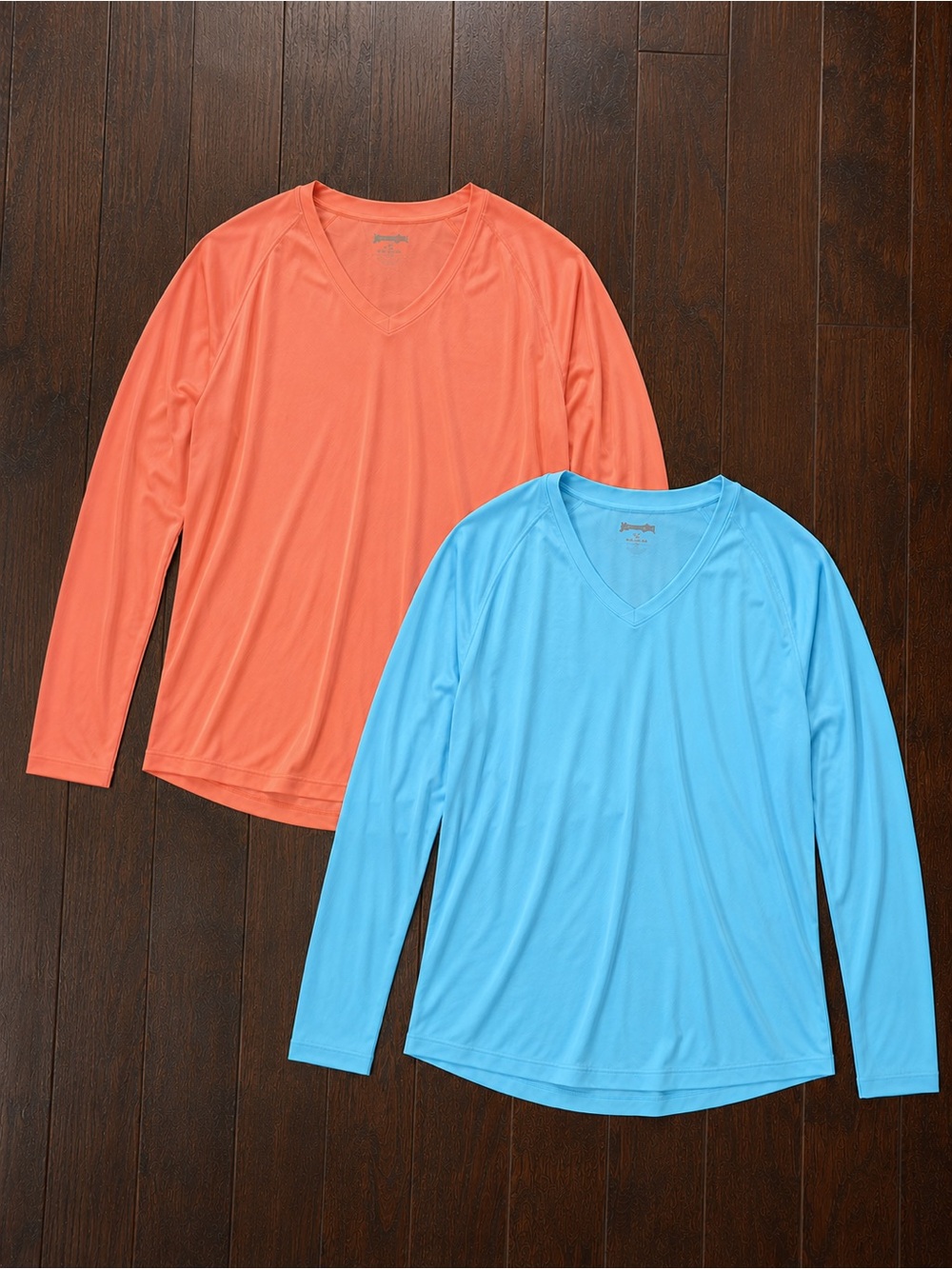 V-Neck Long Sleeve Tops in Coral & Sky Blue Sz XL